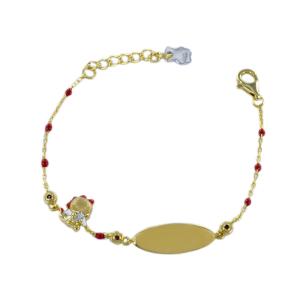 Bracciale con targhetta Nanan in argento dorato con dinosauro NAN0541