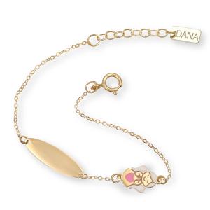 Bracciale da Bambina con Angioletto e targhetta in oro 9 kt