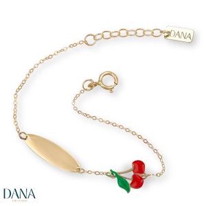 Bracciale da Bambina con Ciliegie e targhetta in oro 9 kt