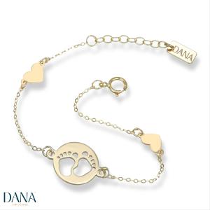 Bracciale da Bambina con Piedini e cuori in oro 9 kt