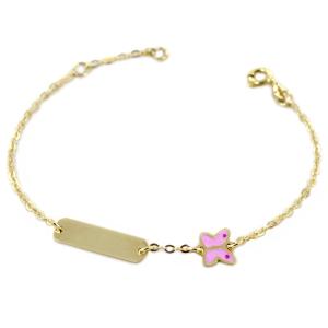 Bracciale da bambina con targhetta in oro 9 kt e farfalla  - gallery