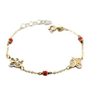 Bracciale da bambina in oro 9 kt con coralli e farfalle