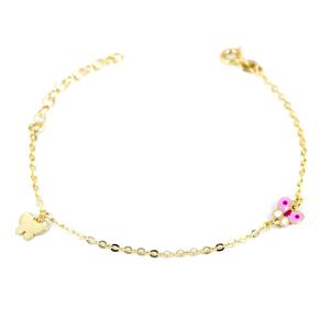 Bracciale da bambina in oro 9 kt con farfalle e quarzi lilla