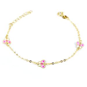 Bracciale da Bambina in oro 9 kt con Farfalle e smalto rosa - gallery