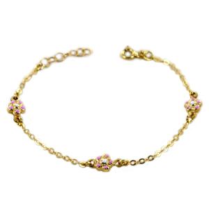 Bracciale da bambina in oro 9 kt con margherite rosa