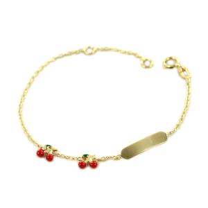 Bracciale da Bambina in oro con ciliegine e targhetta