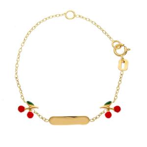 Bracciale da Bambina in oro con ciliegine e targhetta