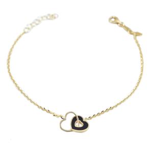 Bracciale da bambina in oro con cuori traforati smalto nero