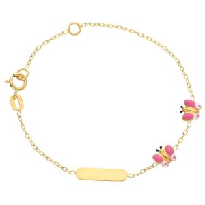 BRACCIALE DA BAMBINA IN ORO CON FARFALLE E TARGHETTA