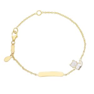 Bracciale da bambina in oro con gattino e targhetta