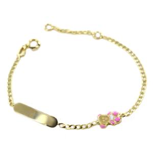 Bracciale da bambina in oro con orsetto rosa e targhetta  - gallery