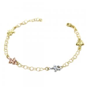 Bracciale da bambina in oro giallo bianco e rosa con Fiori  - gallery