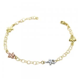 Bracciale da bambina in oro giallo bianco e rosa con Fiori  - gallery