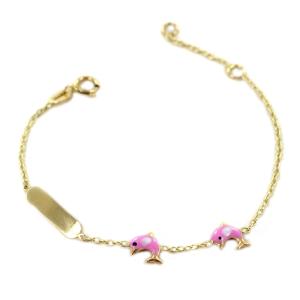 Bracciale da bambina in oro giallo e smalti - Delfini