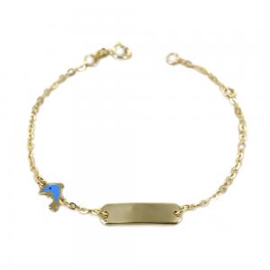 Bracciale da bambino con targhetta in oro 9 kt con delfino 