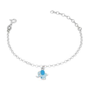 Bracciale da bambino in argento con elefantino azzurro
