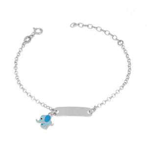 Bracciale da bambino in argento con targhetta e ciondolo elefantino