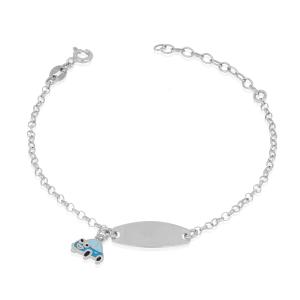 Bracciale da bambino in argento con targhetta e ciondolo macchinina
