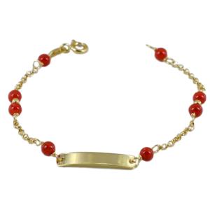 Bracciale da bambino o da bambina in oro giallo con coralli e targhetta - gallery