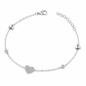 Bracciale da ragazza luminoso con Cuori in oro bianco e zirconi charms