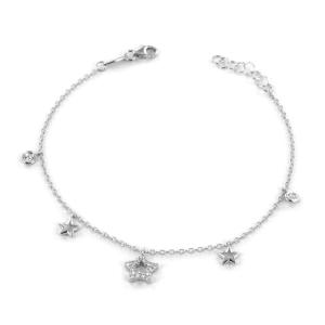 Bracciale da ragazza luminoso con stelle in oro bianco e zirconi charms