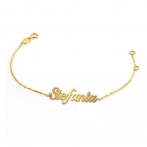 Bracciale da ragazza personalizzato con nome in oro giallo con due diamanti