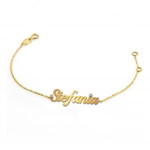 Bracciale da ragazza personalizzato con nome in oro giallo con due diamanti - gallery