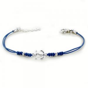 Bracciale da uomo con ancora in argento bracciale tessuto nautico blu - gallery