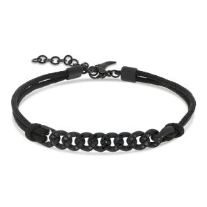 Bracciale da uomo groumette in Titanio nero con diamanti neri e cordoncino 