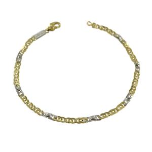 Bracciale da uomo in oro giallo con dettagli in oro bianco a maglia groumette piatta - gallery