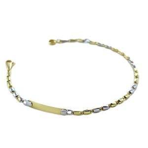 Bracciale da uomo in oro giallo e bianco con targhetta 