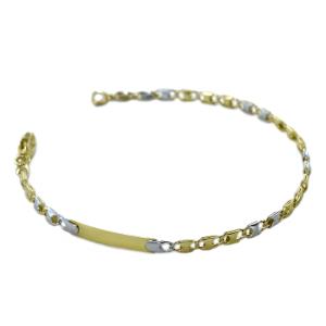 Bracciale da uomo in oro giallo e bianco con targhetta 