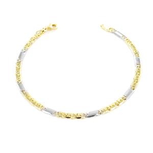 Bracciale da uomo in oro giallo e bianco maglia occhio di pernice alternata