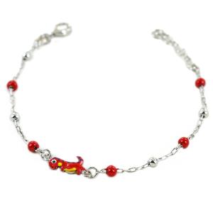 Bracciale Dinosauro T-Rex rosso da bambino in argento e smalti  - gallery