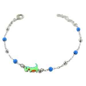 Bracciale Dinosauro T-Rex verde e azzurro da bambino in argento e smalti 