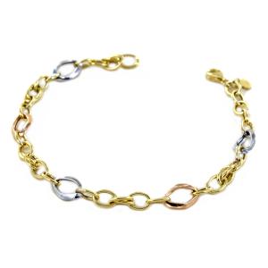 Bracciale Donna a catena fantasia in oro giallo bianco e rosa - gallery