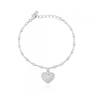 Bracciale Donna Mabina in argento con punti luce in zircone e ciondolo a cuore in pav di zirconi