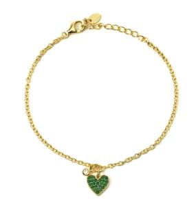 Bracciale donna Mabina in argento dorato con cuore di zirconi verdi 533551
