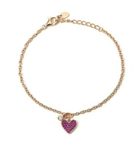 Bracciale donna Mabina in argento rosato con cuore di zirconi rosa 533552