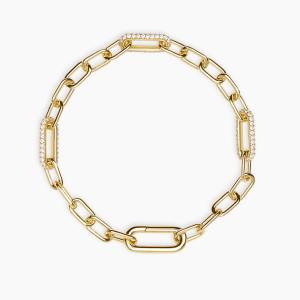Bracciale Donna Mabina in bronzo e argento dorato con maglie allungate e zirconi - gallery