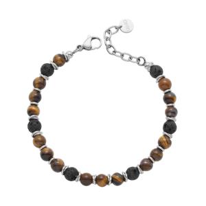 Bracciale in Acciaio da Uomo con Pietre Occhio di Tigre e pietra lavica Liu-Jo MLJ644