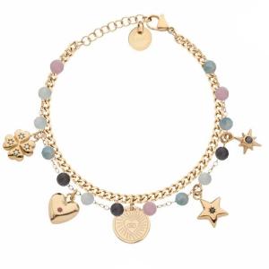Bracciale in Acciaio dorato  doppio filo da donna con charm colorati