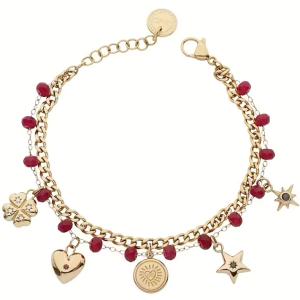 Bracciale in Acciaio dorato  doppio filo da donna con charm rossi