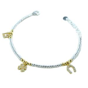 Bracciale in argento anellini con charms buona fortuna e zirconi