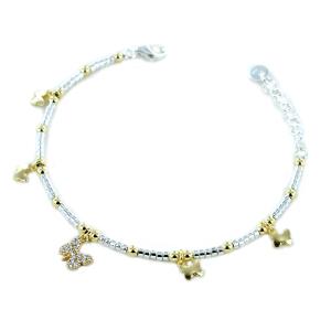 Bracciale in argento anellini con charms farfalle e zirconi