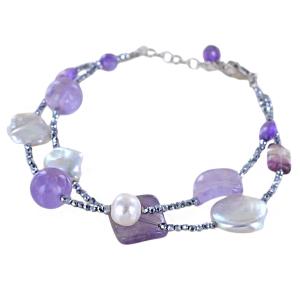 Bracciale in argento con Ametista e perle barocche - gallery