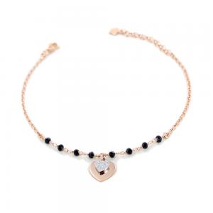 Bracciale in argento con charm cuore cristalli neri