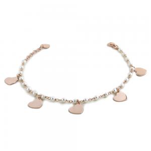 Bracciale in argento con charms cuori e perle - gallery