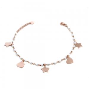 Bracciale in argento con charms cuori stelle e perle