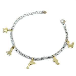 Bracciale in argento con dadini e charms tema marino  - gallery